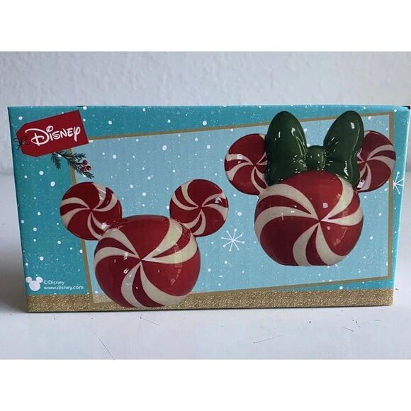 Disney Mickey And Minnie Mouse Christmas Peppermint Salt Pepper Shakers NEW - Picture 6 of 12